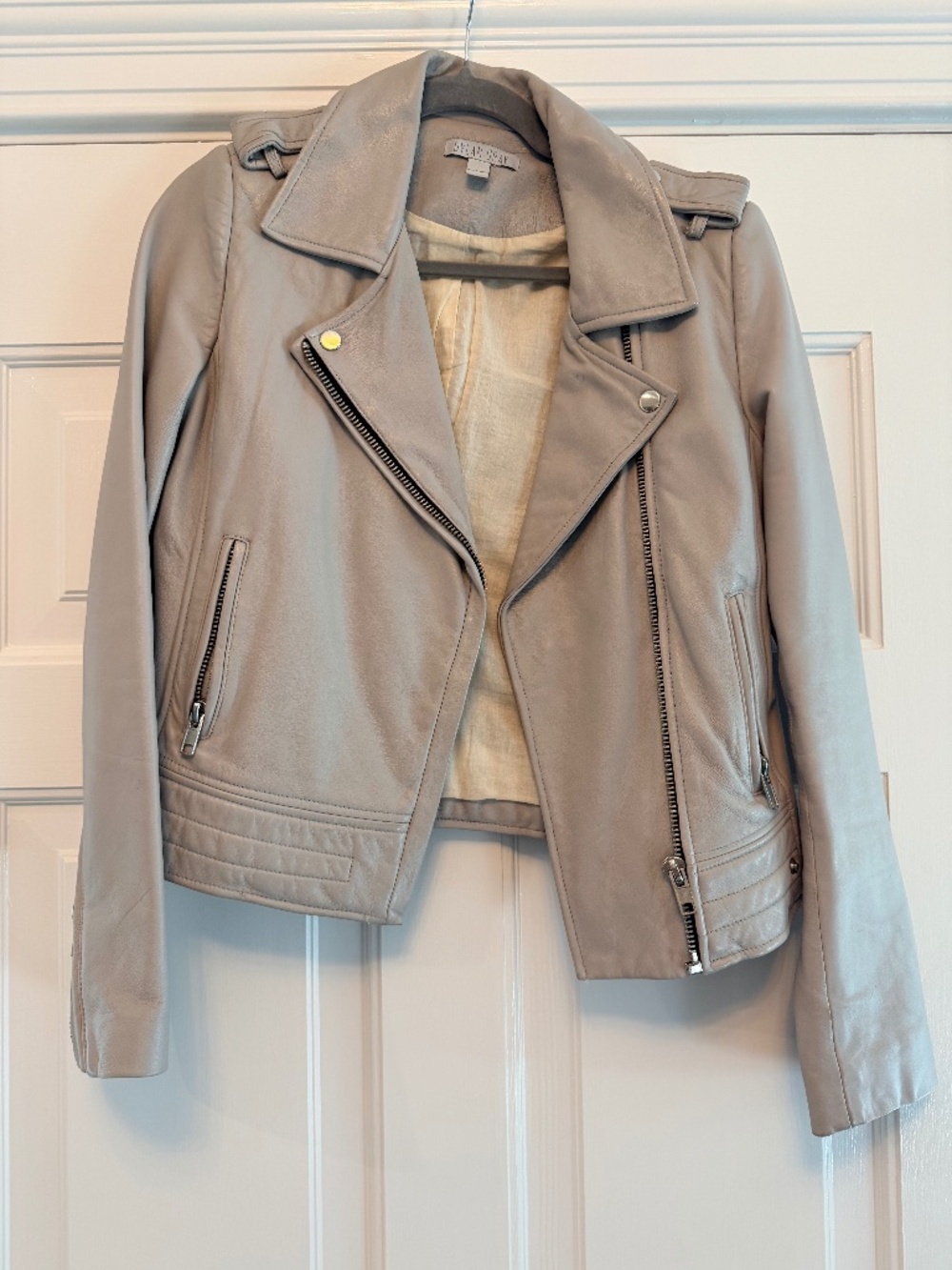 Dylan Gray Leather Moto Jacket in Dove Grey Size Small - MSRP $595